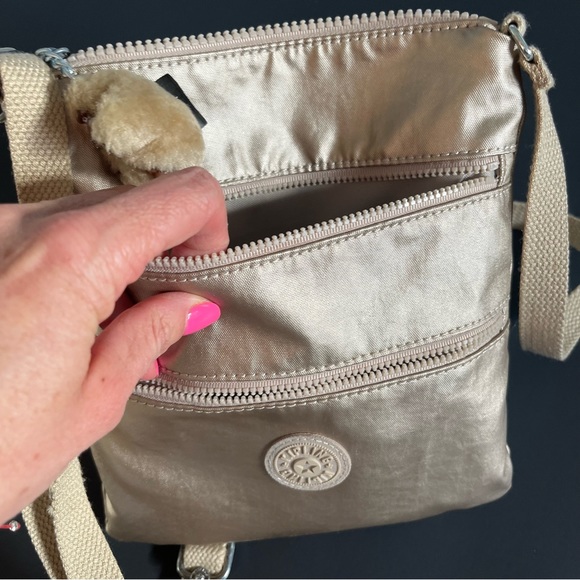 Kipling Metallic Triple Zip Crossbody Bag Champagne Gold - Picture 5 of 8